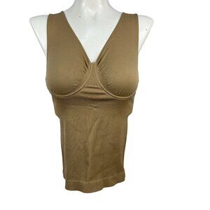 Dolce Vita Womens Ribbed V-Neck Tank Top 1X Nylon & Spandex Khaki Brown